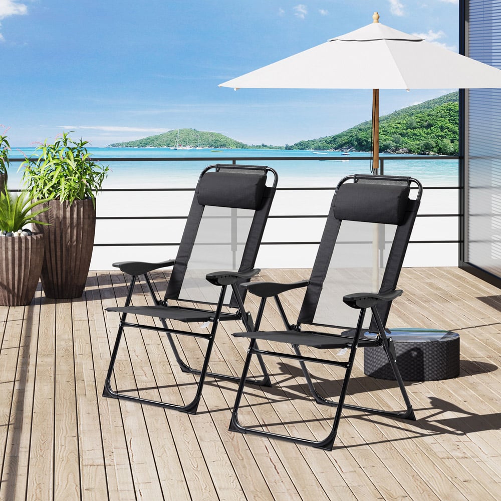 Outsunny Set of 2 Black Foldable Sun Lounger Image 7