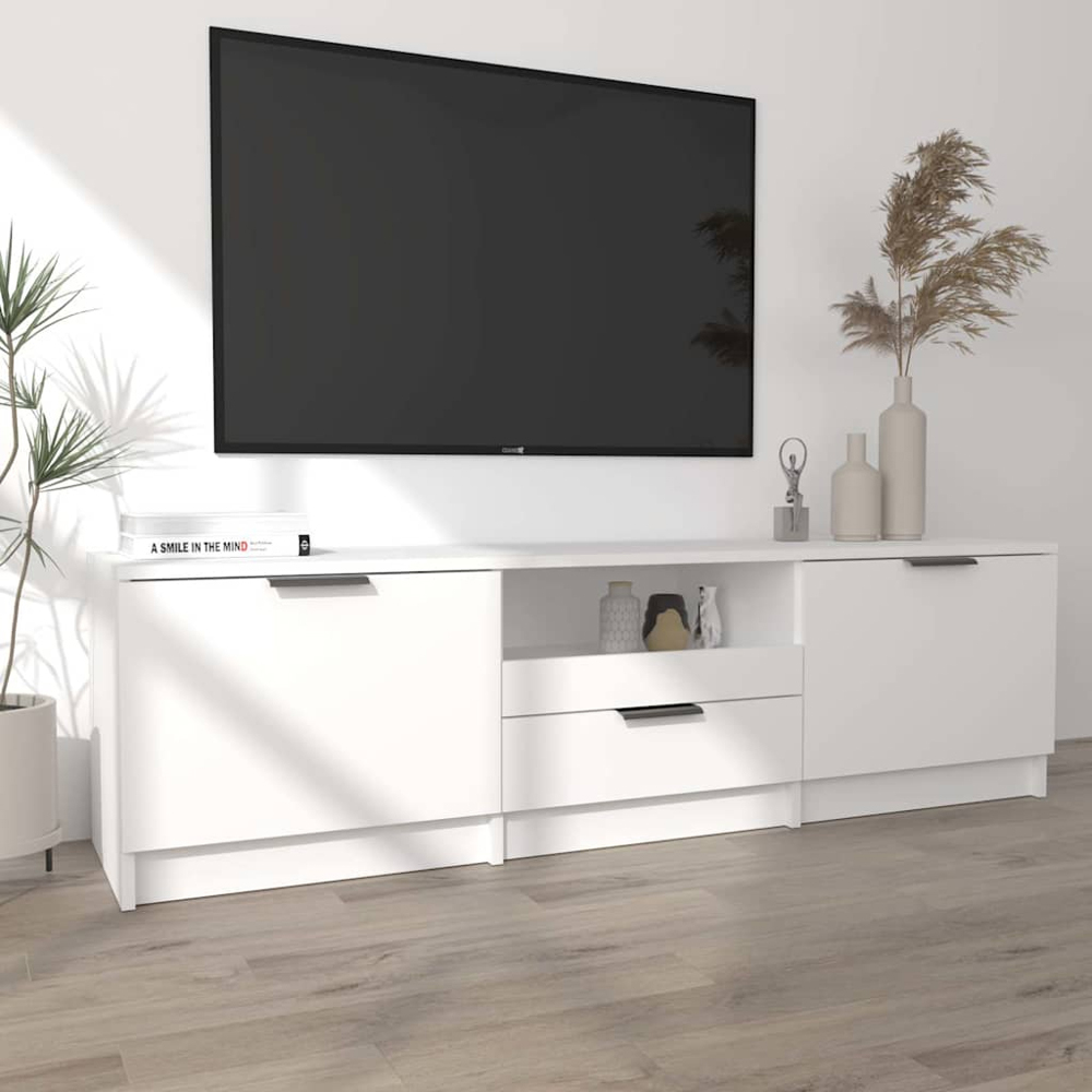 vidaXL 2 Door Single Drawer Single Shelf White TV Cabinet Image 7