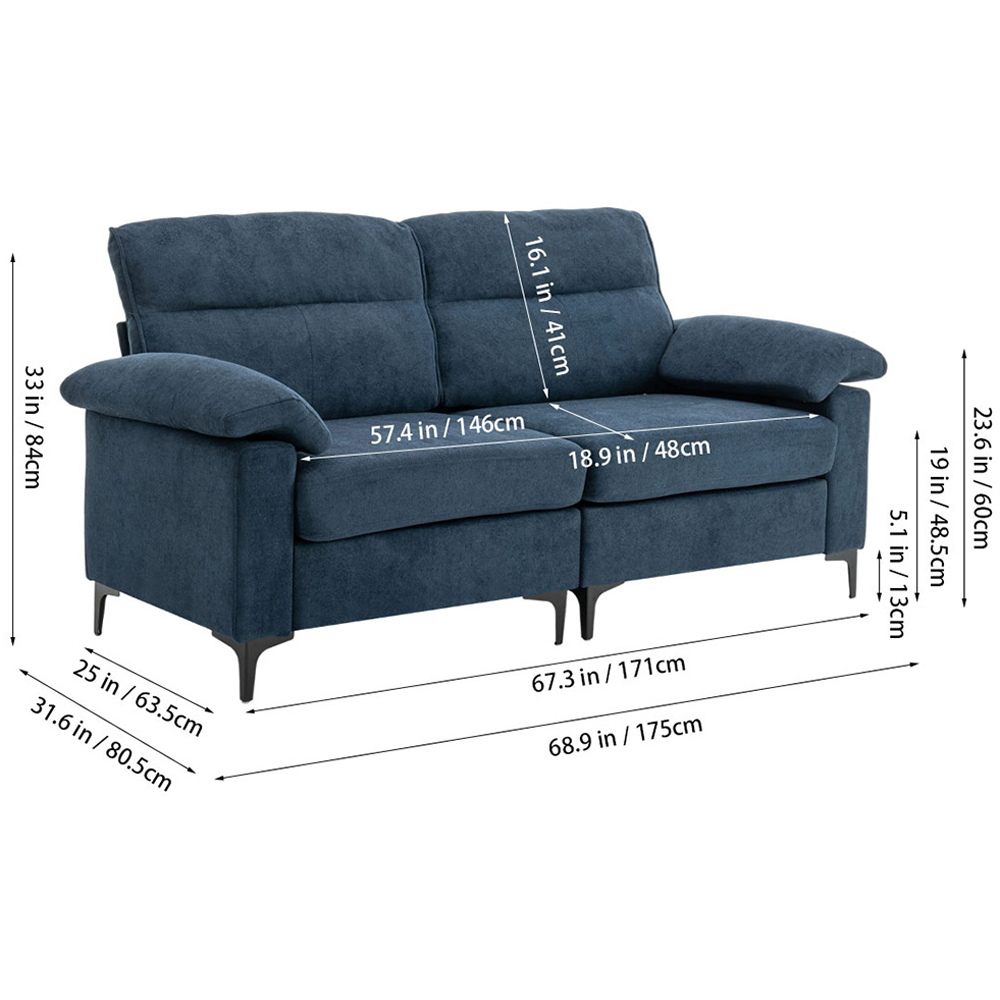Living and Home 2 Seater Blue Chenille Sofa Image 9