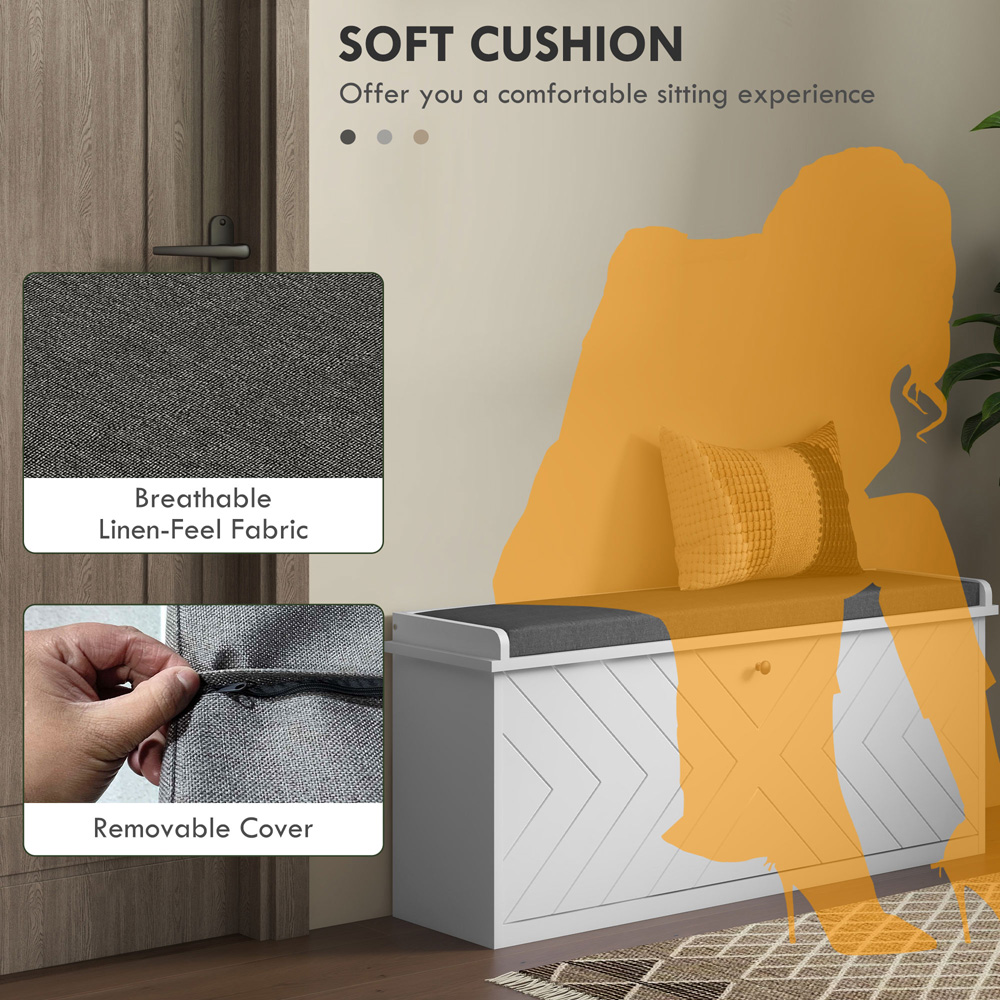 HOMCOM Single Flip Drawer Shoe Bench with Cushion Image 7