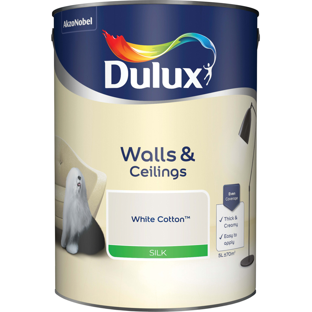 Dulux Silk Emulsion Paint White Cotton 5l Image 2