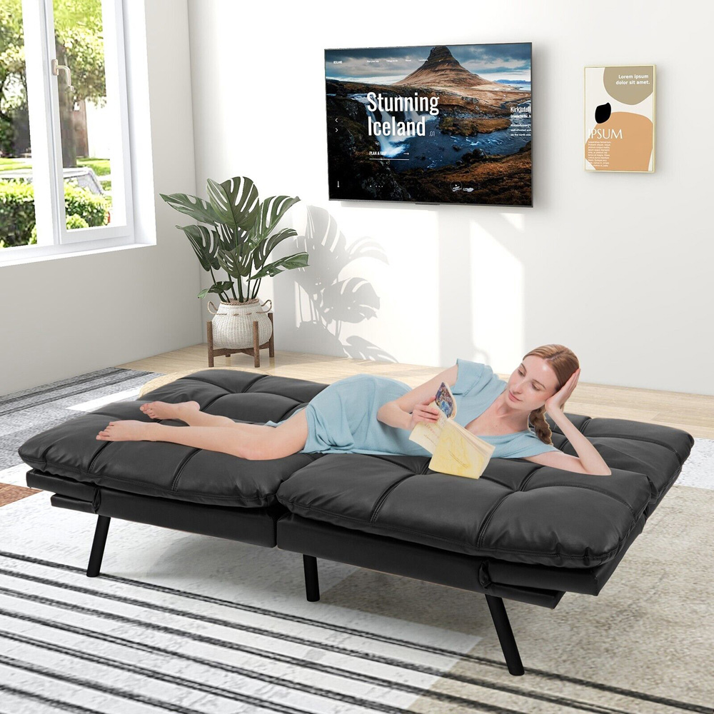 Costway 2 Seater Black Convertible Sofa Bed Image 4