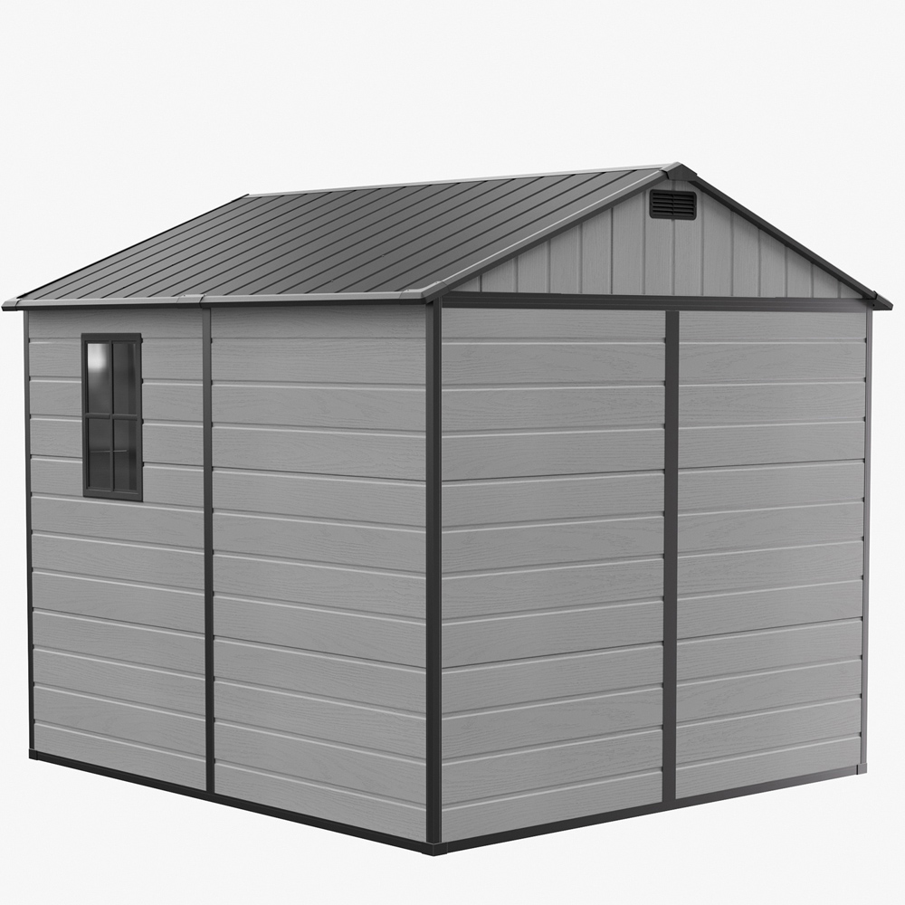 Living and Home 8 x 8ft Smokey Grey and Black Wood Grain Plastic Apex Storage Shed Image 3