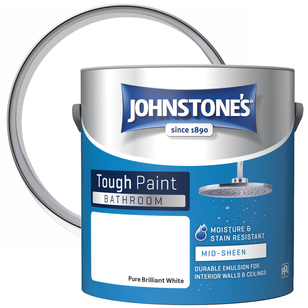 Johnstone's Bathroom Pure Brilliant White Mid Sheen Emulsion Paint 2.5L Image 1