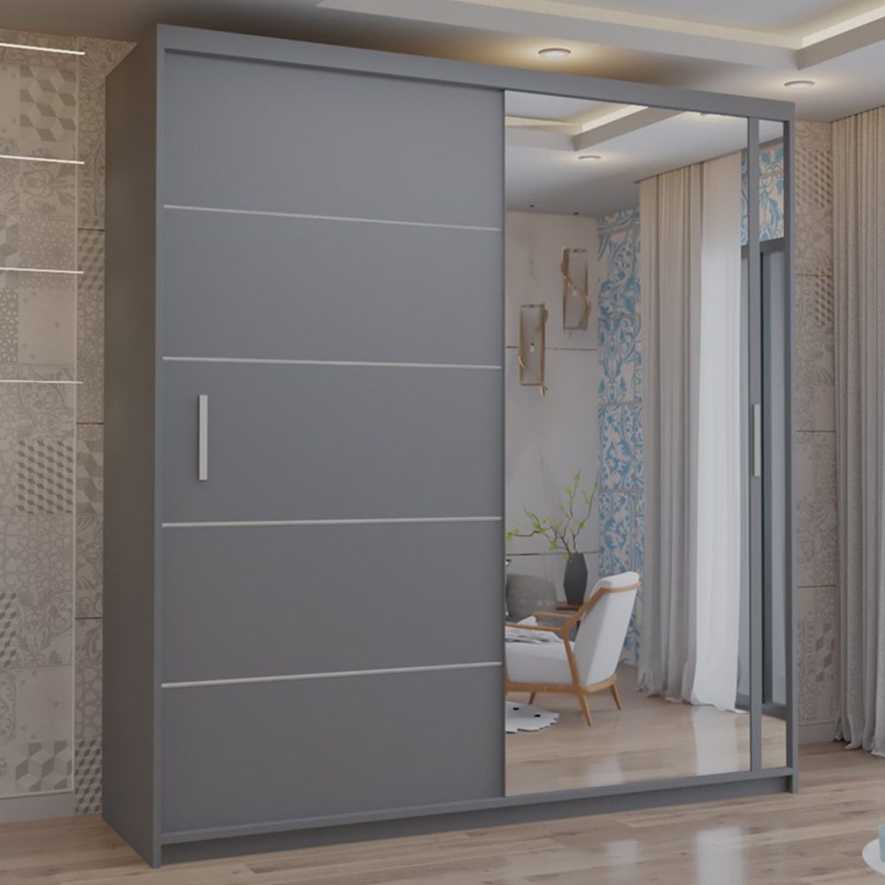 M N Furniture Venece 2 Door Grey Mirrored Sliding Wardrobe 120cm Image 1