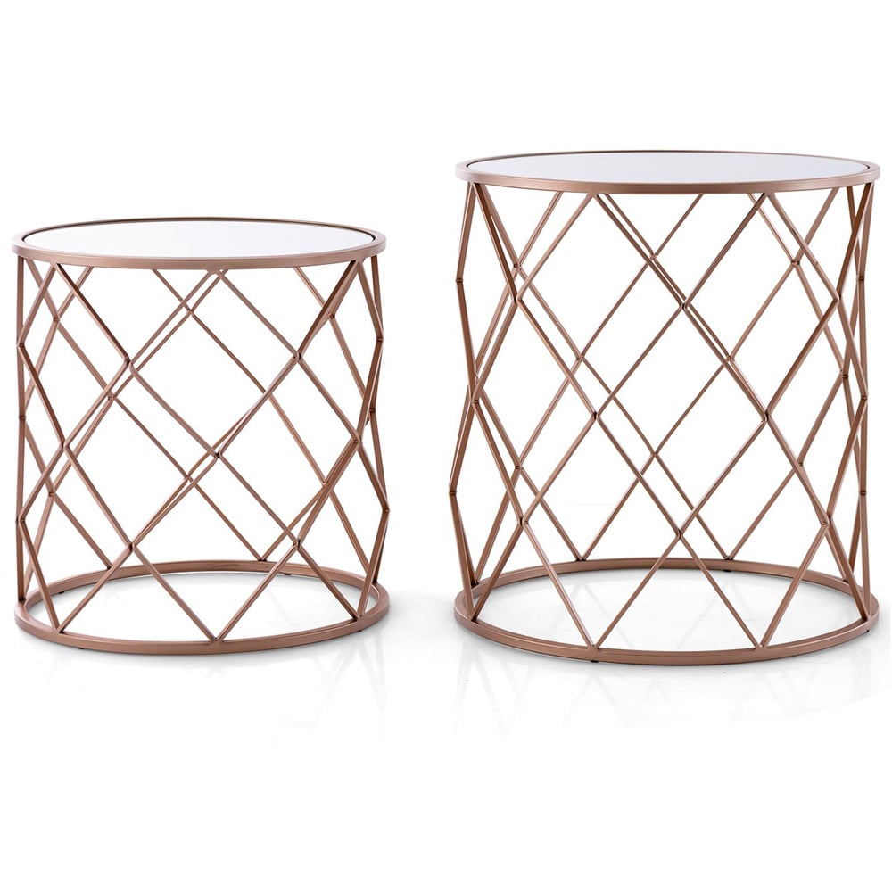 Costway Rose Gold Mirrored Top Nest of Tables Set of 2 Image 2