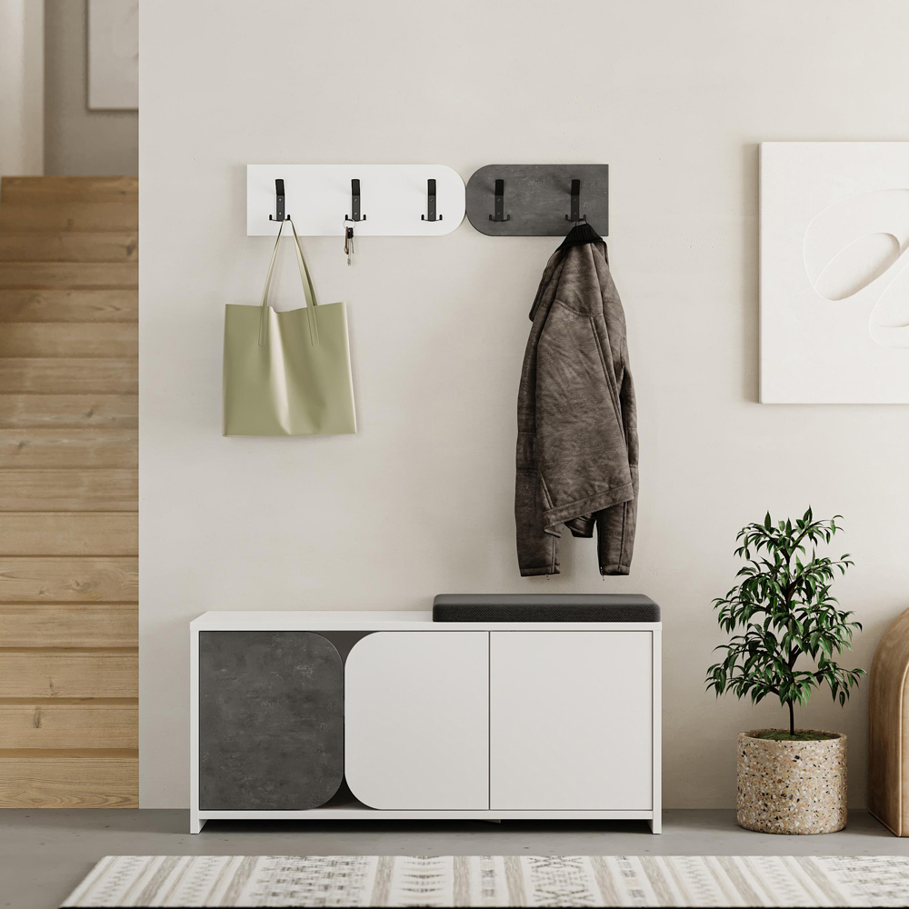 Decortie Moni 3 Door White and Retro Grey Shoe Cabinet with Coat Hanger Hook Image 5