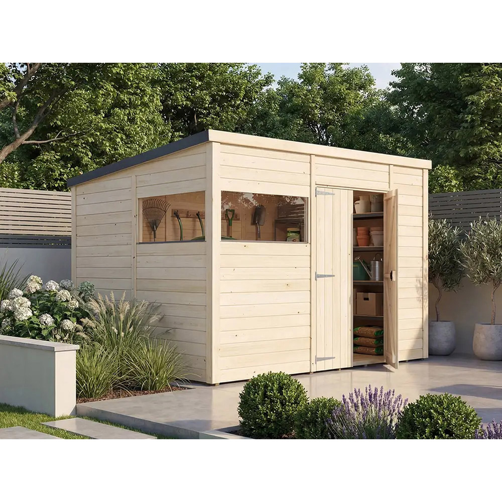 Dunster House Overlord 10 x 8ft Modular Brown Pent Garden Shed Image 2