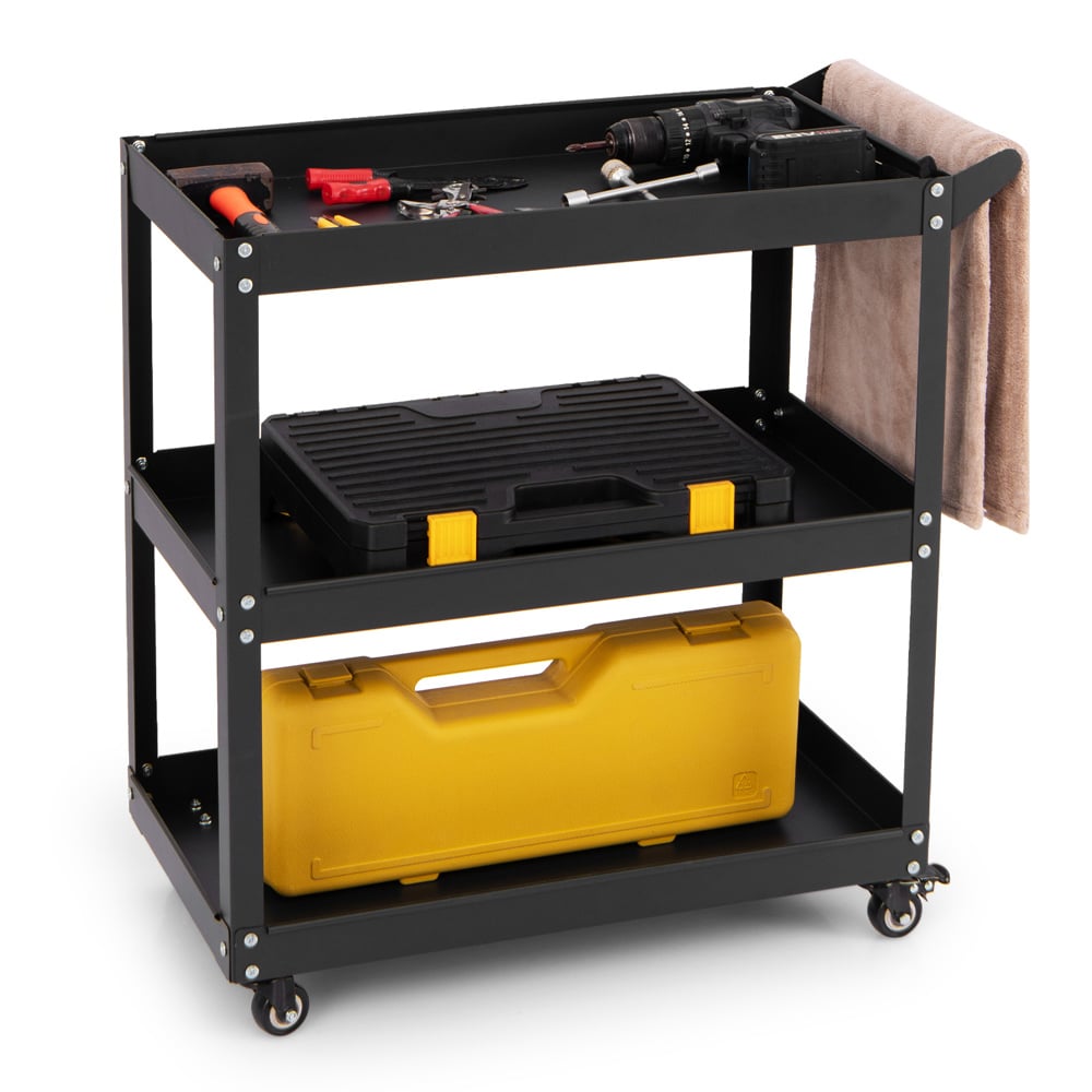 Costway 3 Shelf Black Rolling Service Trolley Image 3