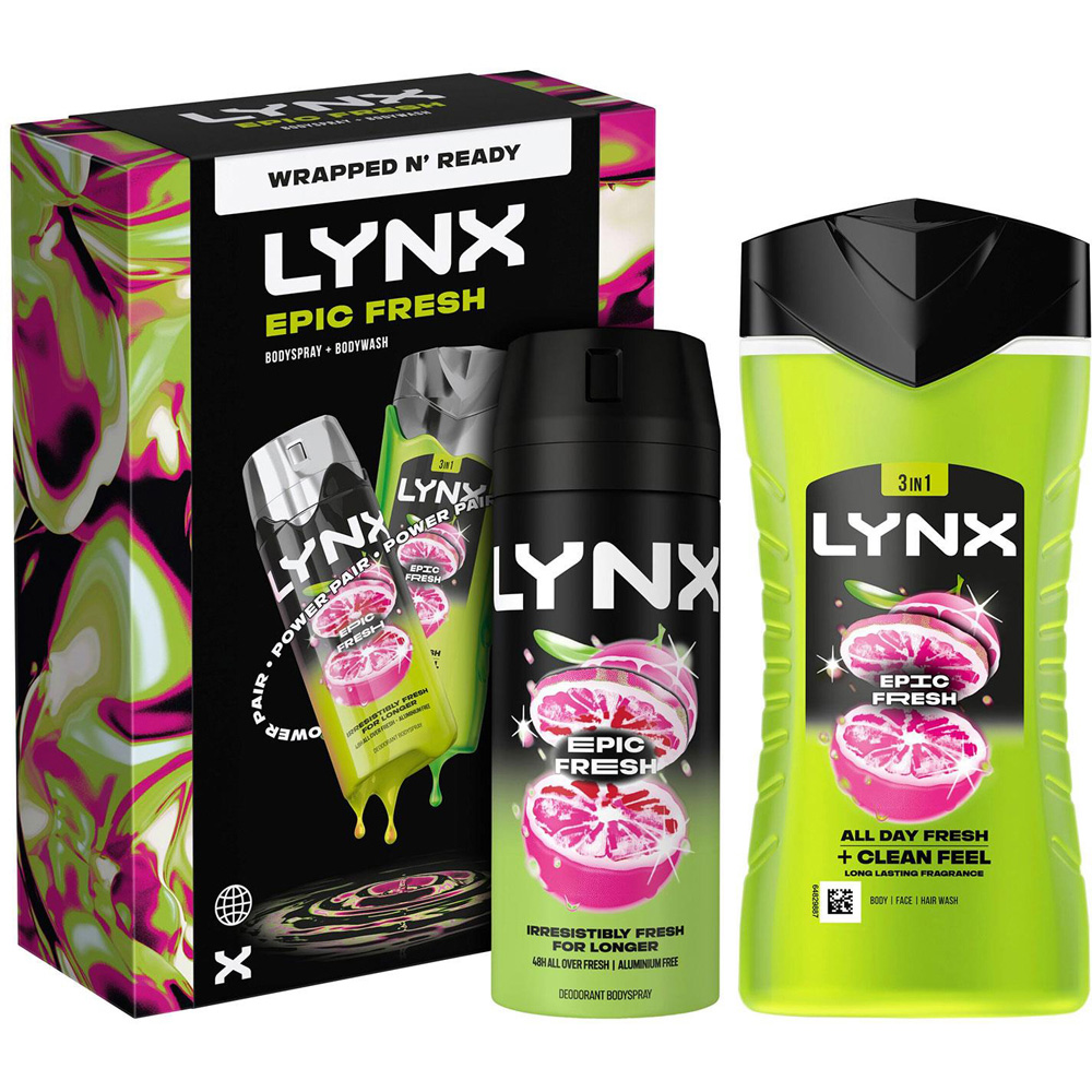 Lynx Epic Fresh Zesty Clean Scent Bodywash and Spray Duo Gift Set 3 Pack Image 2