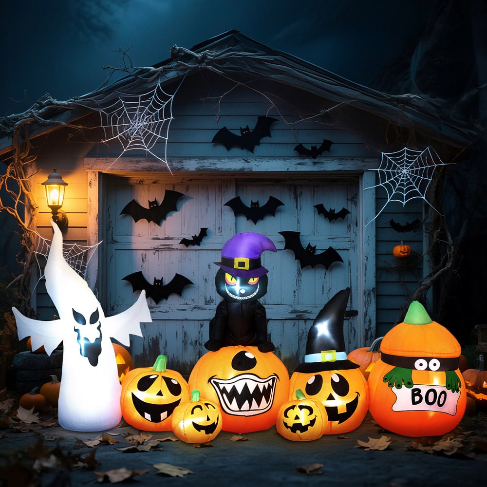 Outsunny Blow Up Inflatables Pumpkin Ghost and Cat Combo Halloween Decoration 8ft Image 4