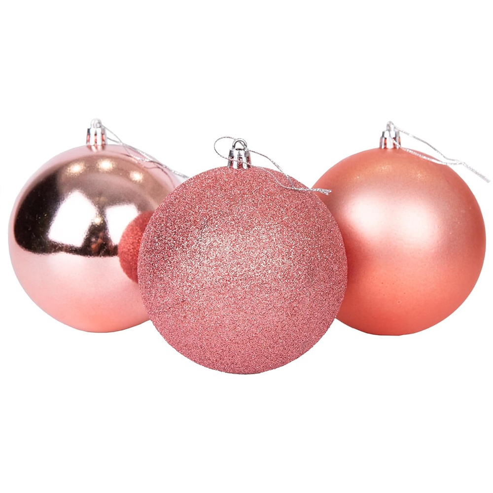 Shatchi 10cm Rose Gold Shatterproof Christmas Bauble 3 Pack Image 1