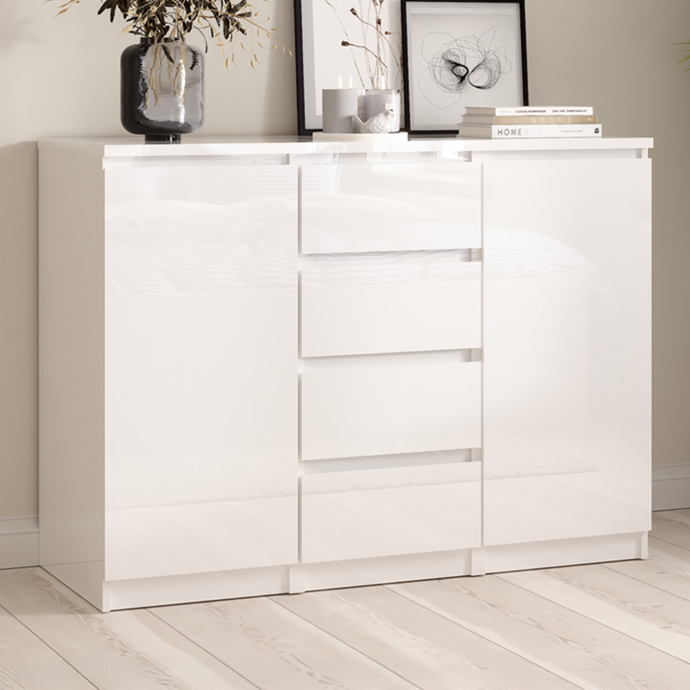 Florence 2 Door 4 Drawer White High Gloss Sideboard Image 1