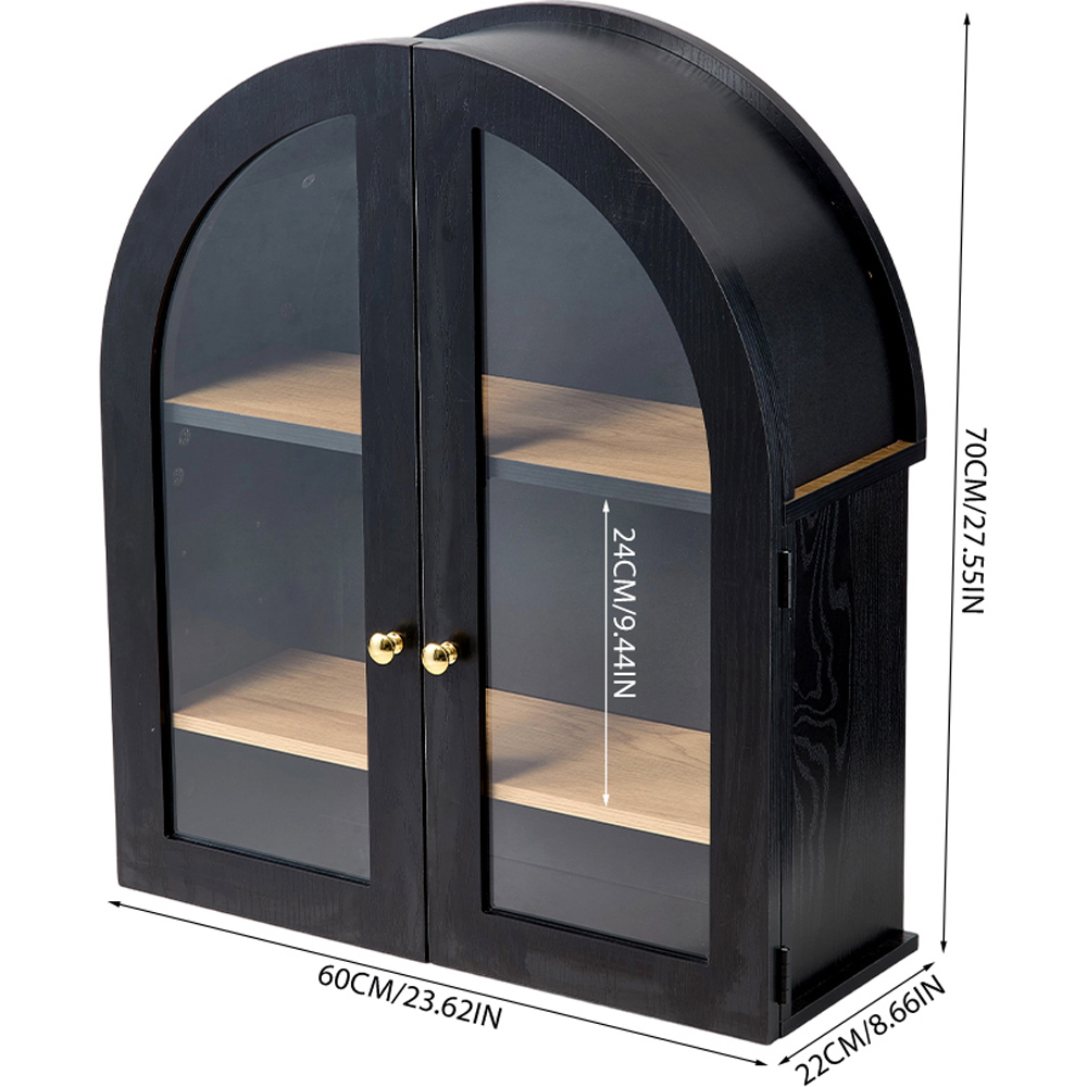 Living and Home 2 Door Black Wood-Grain Arched Wall Cabinet Image 9