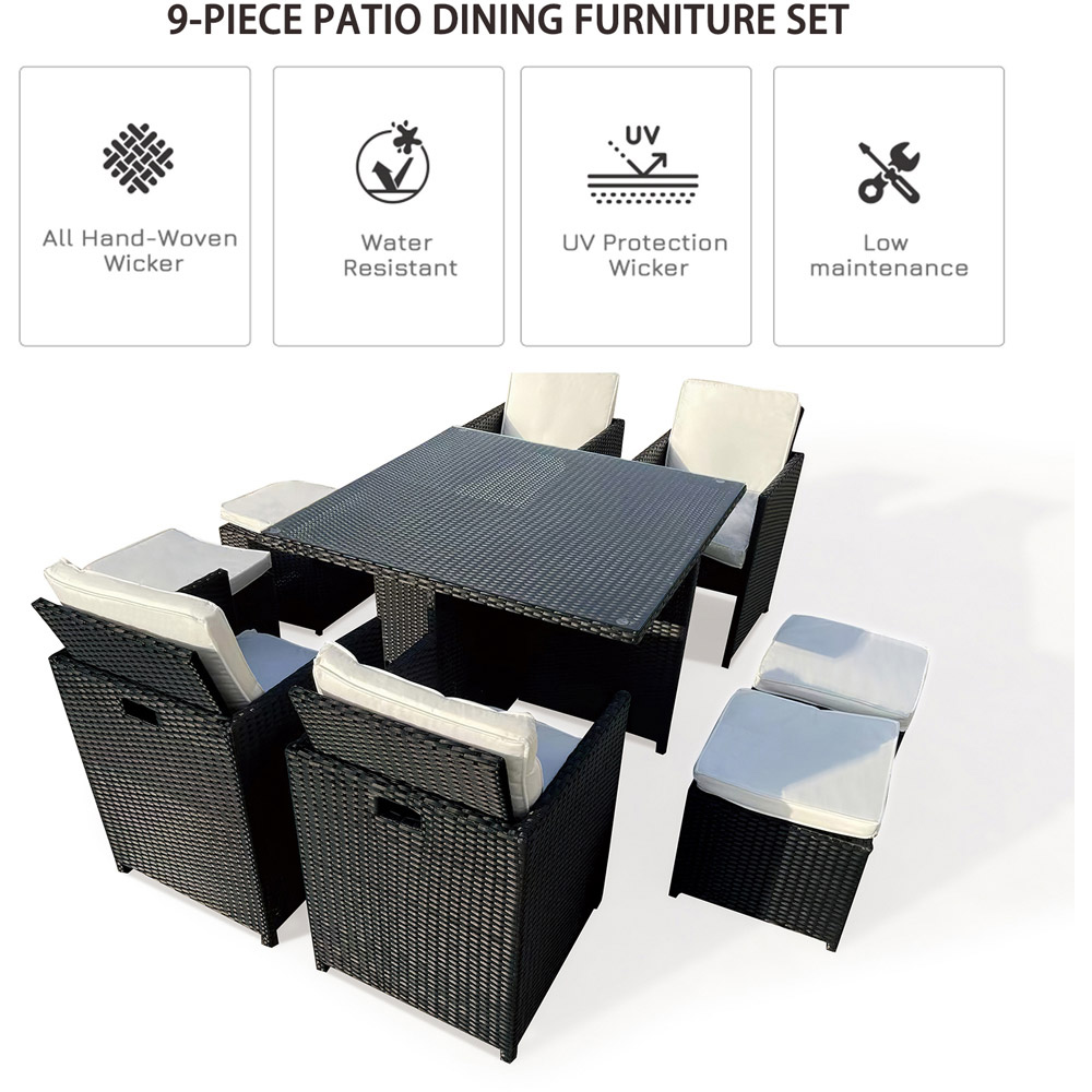 Furniture One 8 Seater Rattan Dining Set Black Image 9