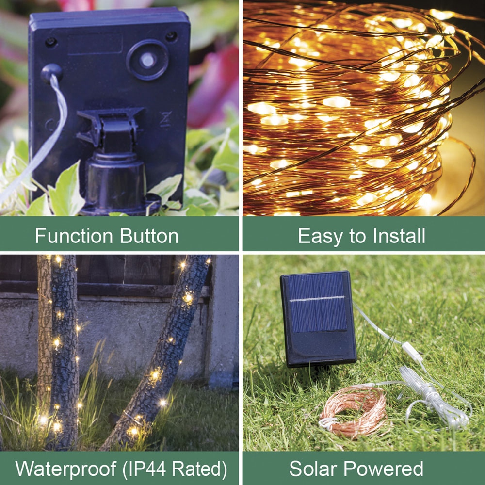 Garden Kraft Warm White 100 Micro Copper Solar LED String Light Image 7