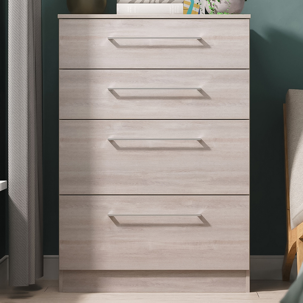 Crowndale Worcester 4 Drawer Grey Oak Deep Chest of Drawers Ready Assembled Image 1