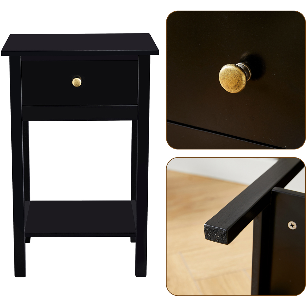 Brooklyn Arlo Single Drawer Single Shelf Black Solid Wooden Bedside Table Image 5