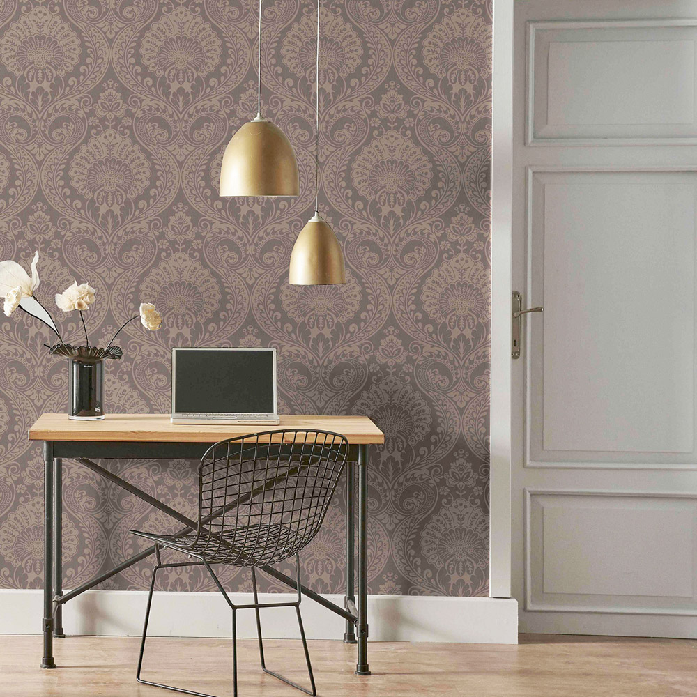 Arthouse Luxe Damask Chocolate Rose Gold Wallpaper Image 4