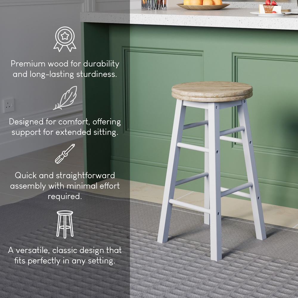 Chef Vida White Wooden Revolving Bar Stool Image 5