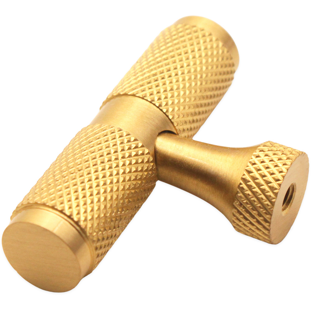 Spira Brass Satin Brass Knurled T-Bar Pull Cupboard Handle Image 3