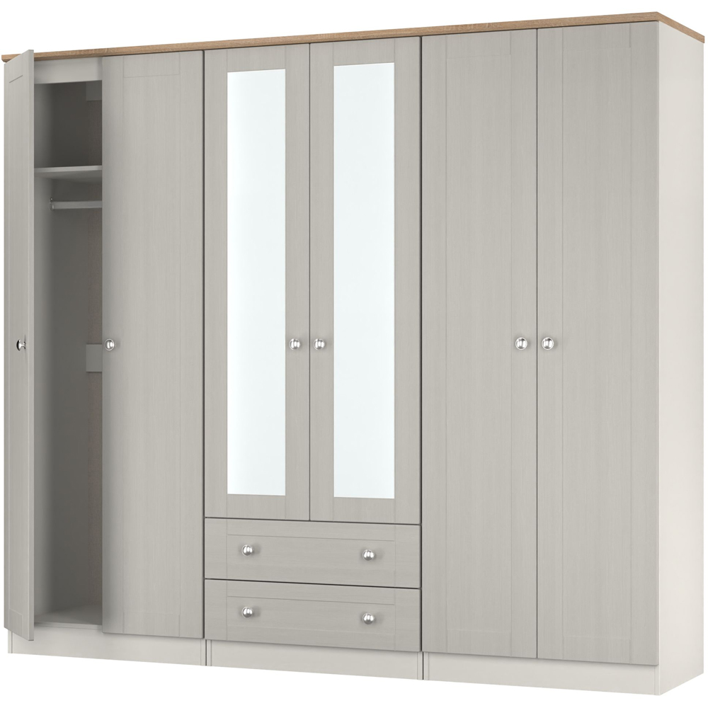 Crowndale Sussex 6 Door 2 Drawer Grey Ash and Bardolino Oak Tall Mirror Wardrobe Ready Assembled Image 4