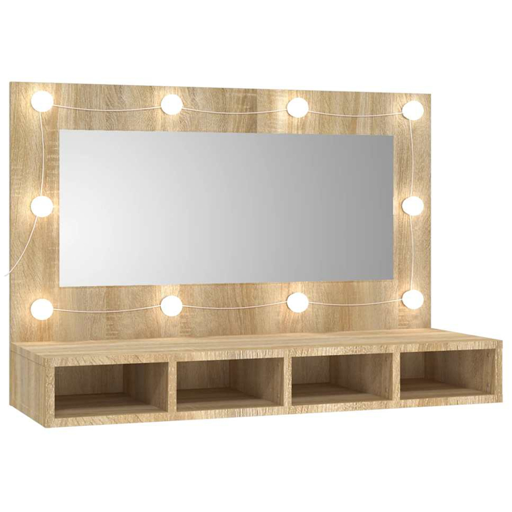 vidaXL 4 Open Shelf Sonoma Oak LED Mirror Wall Mounted Bathroom Cabinet Image 2