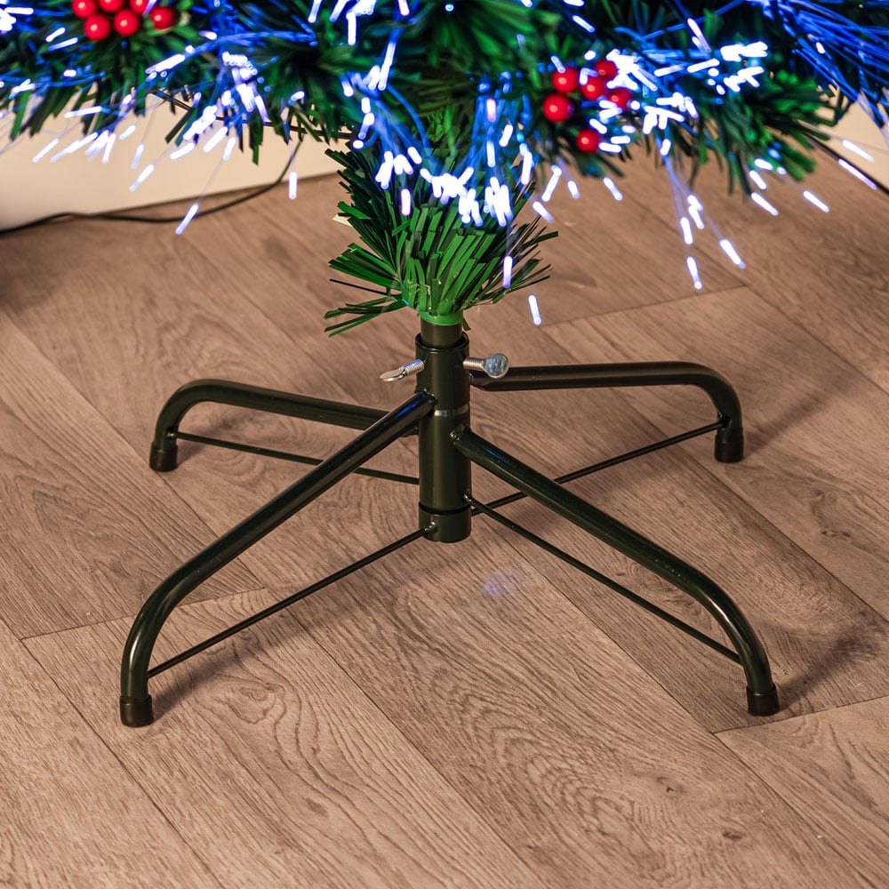 The Christmas Centre Warm White LED Green Fibre Optic Artificial Xmas Tree with Berries 4ft Image 7