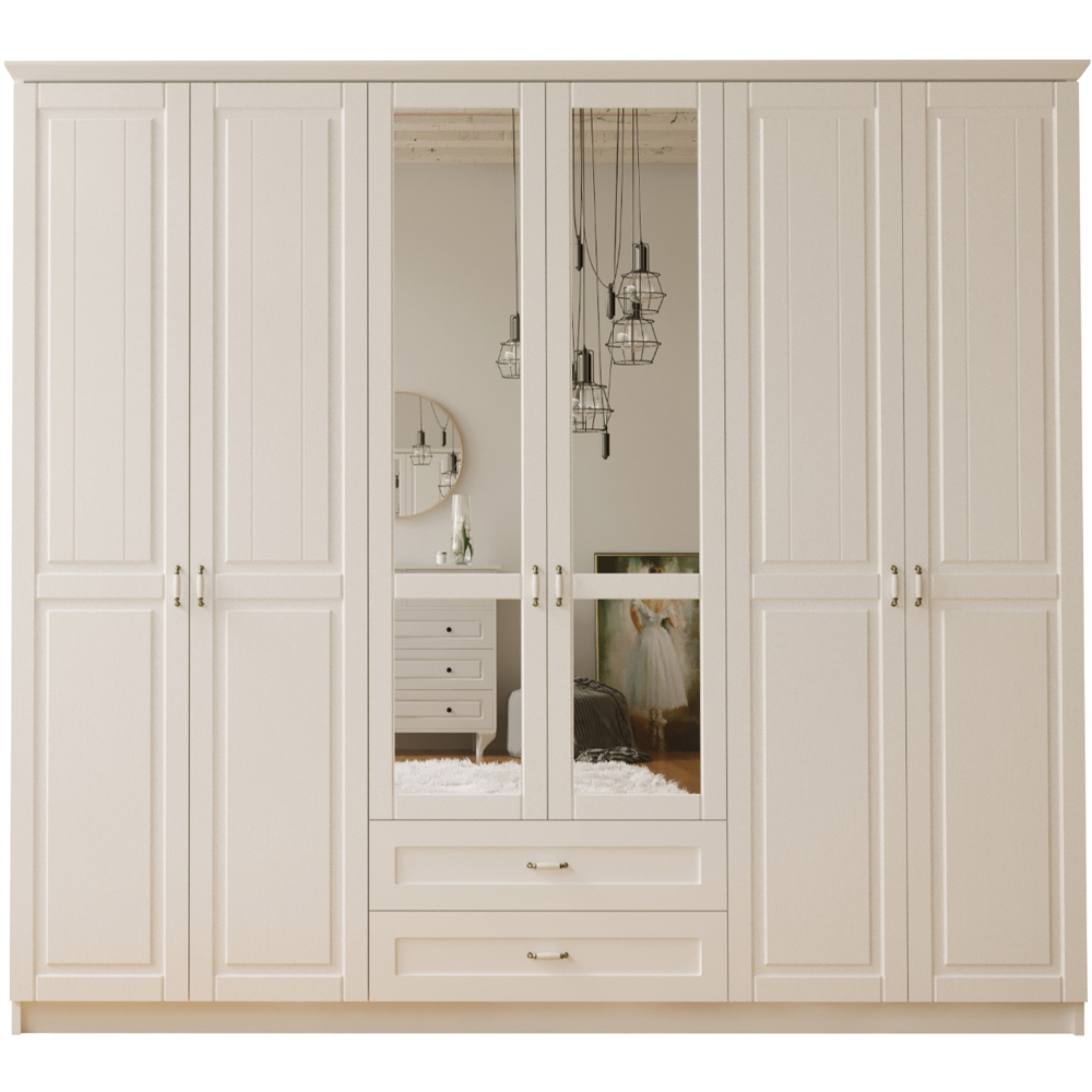 Evu Charlotte 6 Door 2 Drawer White Mirrored Wardrobe Image 2