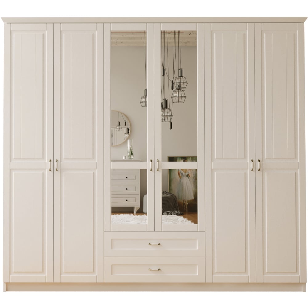 Evu Charlotte 6 Door 2 Drawer White Mirror Wardrobe Image 2