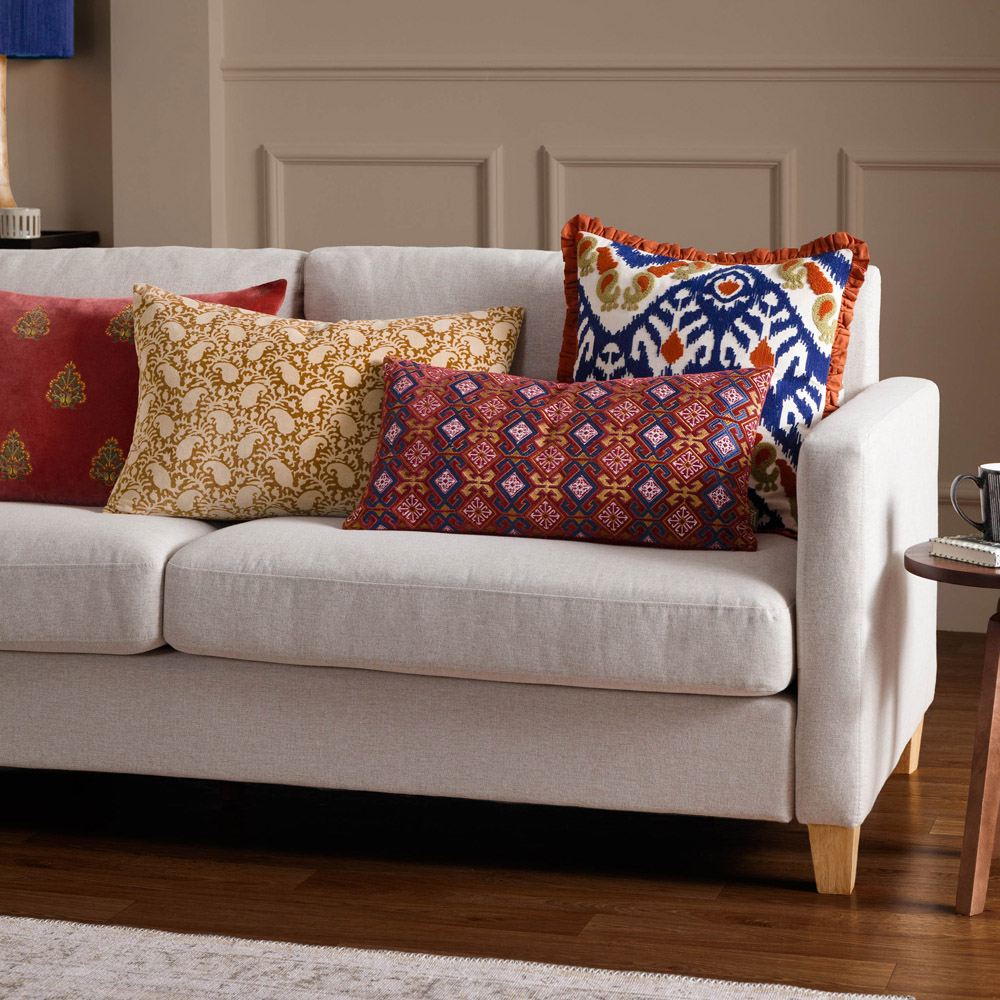 Paoletti Laurel Ruby and Gold Embroidered Velvet Cushion 30 x 60cm Image 6