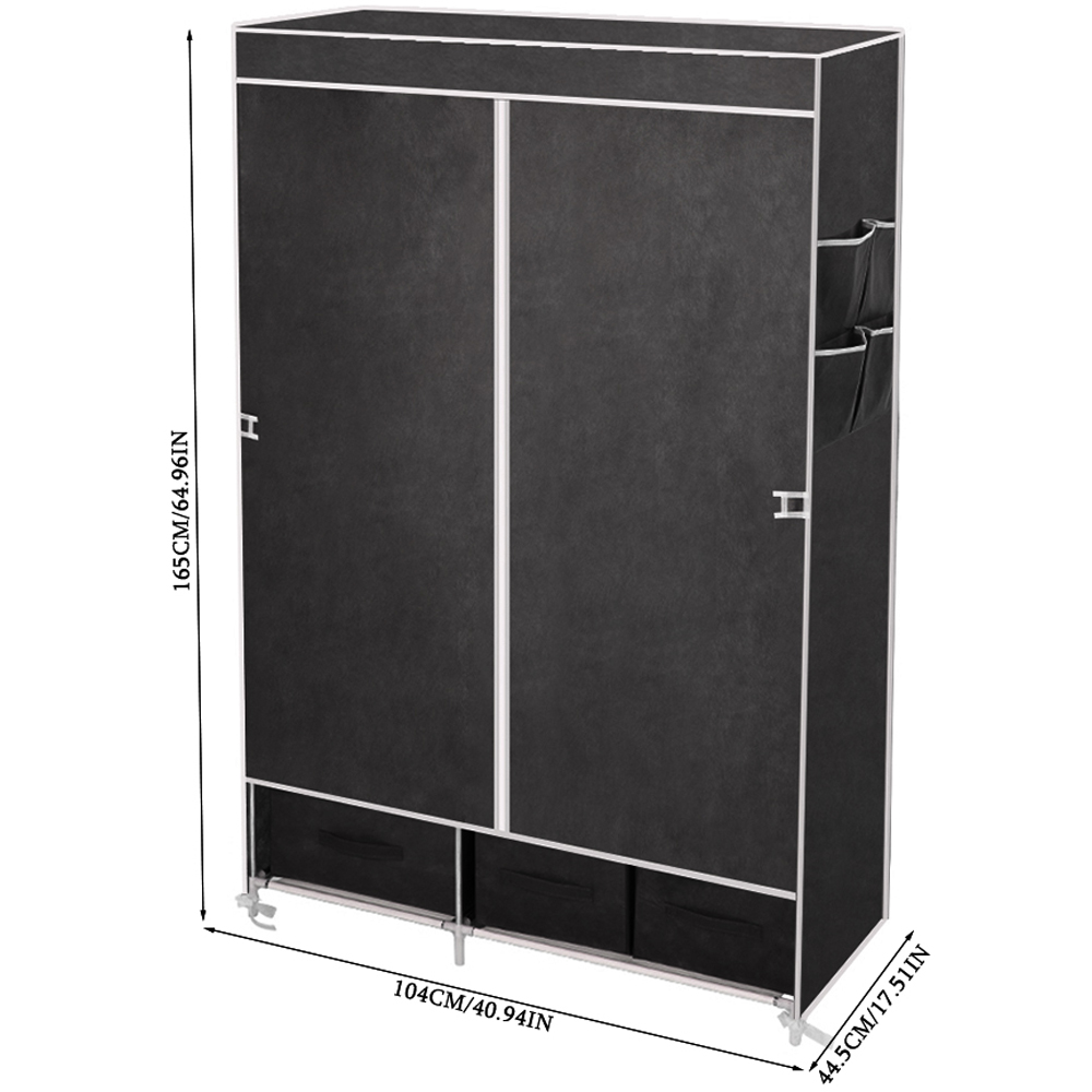 Living and Home 3 Drawer Black Portable Non Woven Fabric Wardrobe Image 9