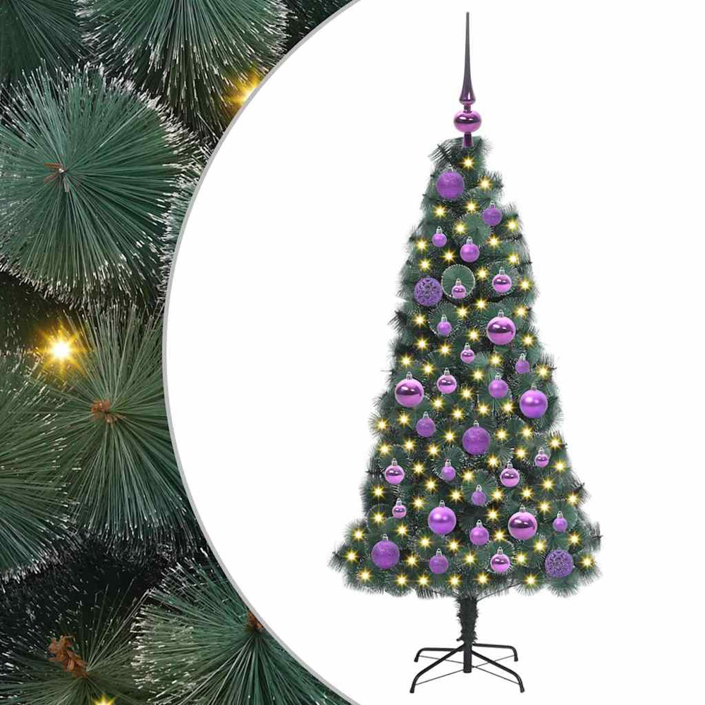 vidaXL Pre-Lit Lilac Baubles Green Artificial Christmas Tree 4ft Image 2