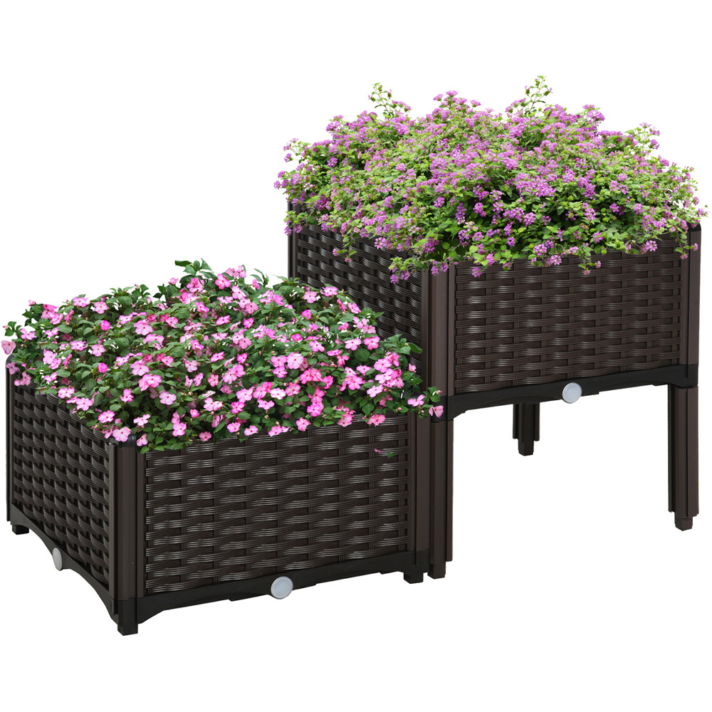 Outsunny Brown PP Raised Bed Garden Box Planter Set of 2 Image 1