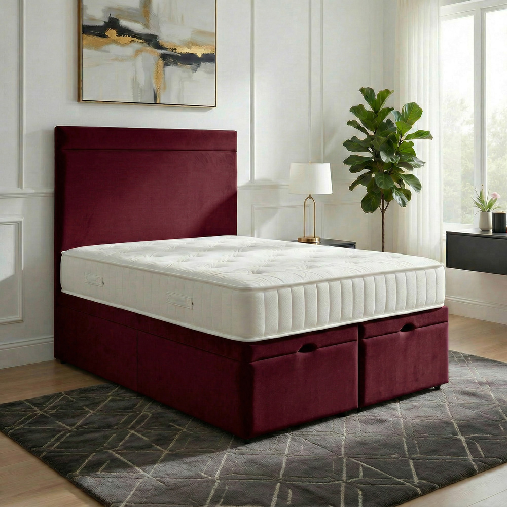 DS Living Majesty Super King Size Maroon Plush Velvet Ottoman Bed Image 5