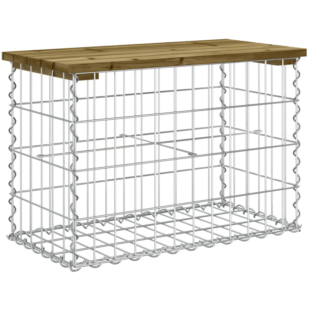 vidaXL Brown Solid Impregnated Pine Wood Gabion Design Garden Bench 63 x 31.5 x 42cm Image 4