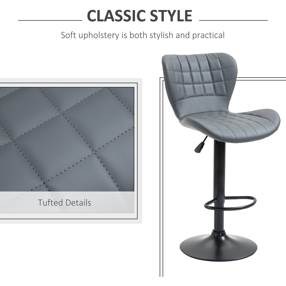 Portland Grey PU Leather Height Adjustable Swivel Bar Stool Set of 2 Image 6