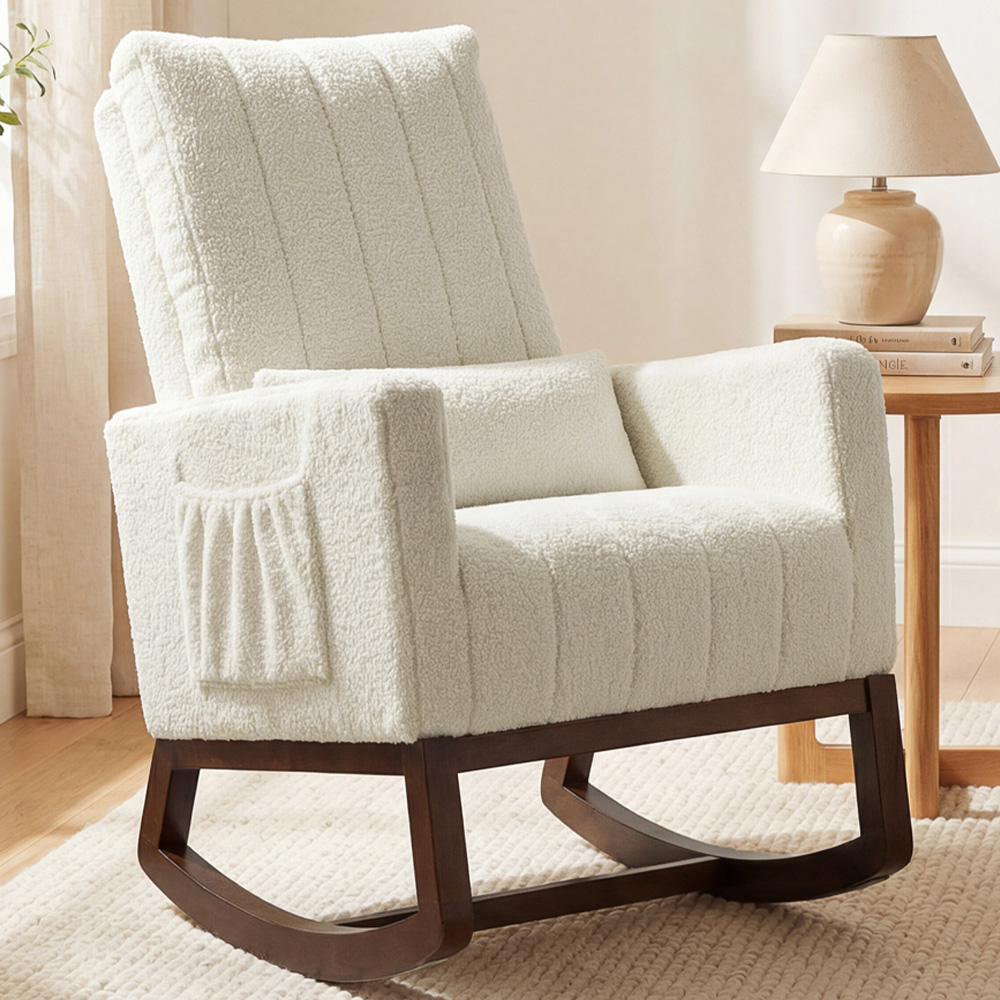 Portland Cream White Snow Flannel Rocking Chair with Lumbar Pillow Image 1