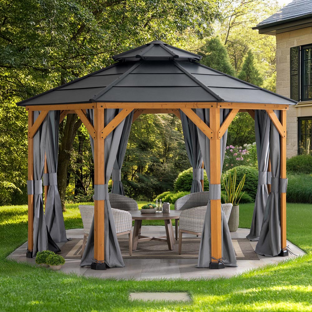 Sunjoy 3.9 x 3.9m Accessory Curtain for Steel Gazebo (Gazebo Not Include) Image 1