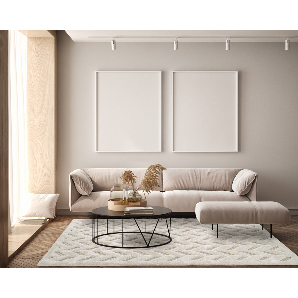 Freya Living Room Area Rug Contemporary 3D Embossed Modern Herringbone Design - Cream 200cm x 290cm Image 6