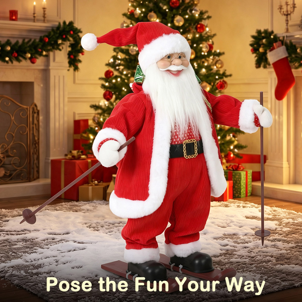 HOMCOM Singing and Skiing Santa Claus with Ski Board Sack Christmas Decoration 2ft Image 6