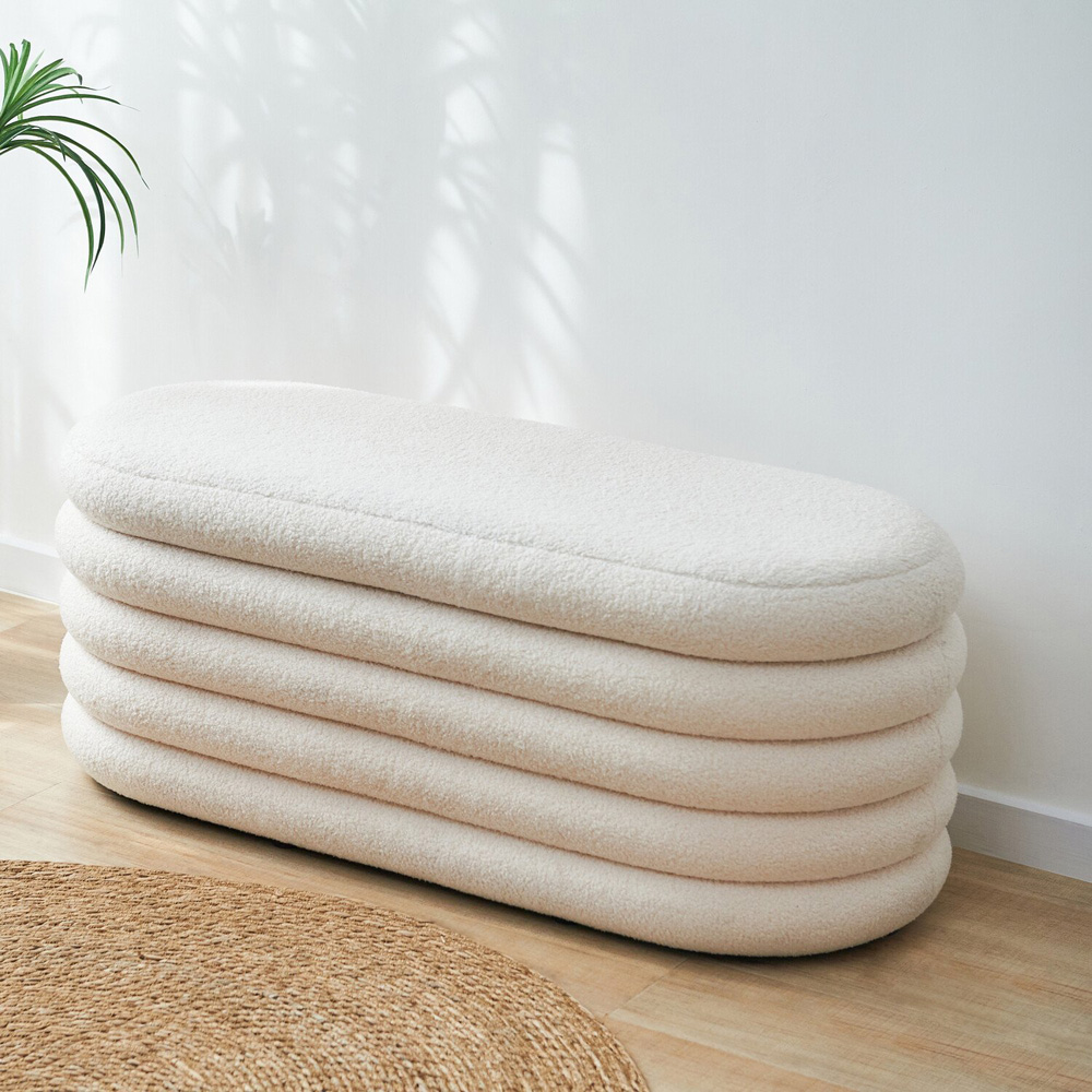 Cream Boucle Storage Ottoman Cream Image 1