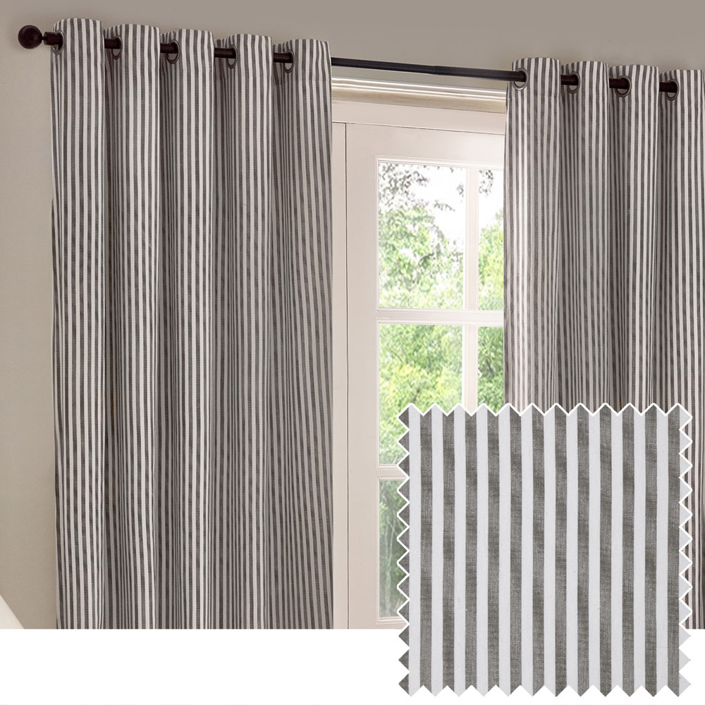 Yard Hebden Grey Striped Cotton Eyelet Curtains 229 x 183cm Image 5