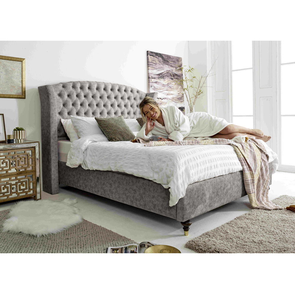 Eleganza Roseland Double Grey Oakland Fabric Bed Frame with Chesterfield Headboard Image 5