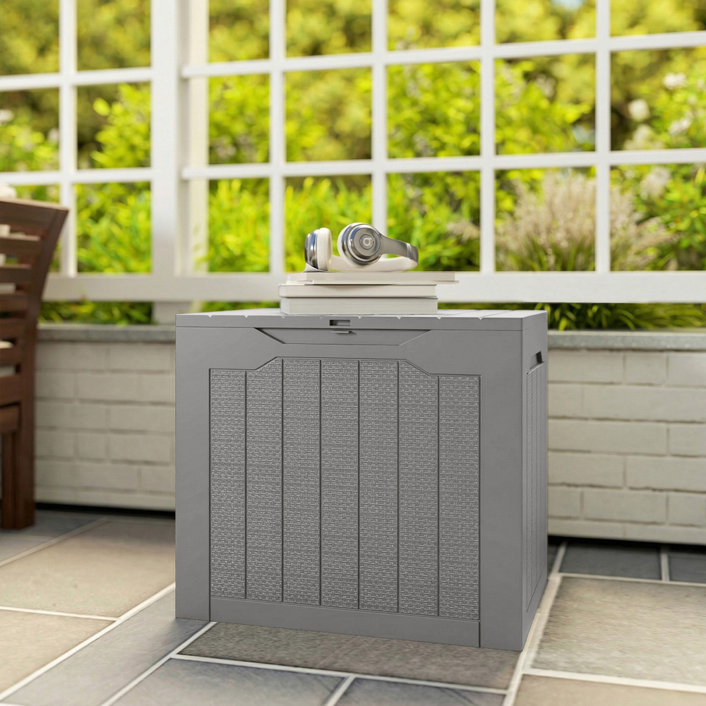 Outsunny 93L Khaki Plastic Garden Storage Box Image 3