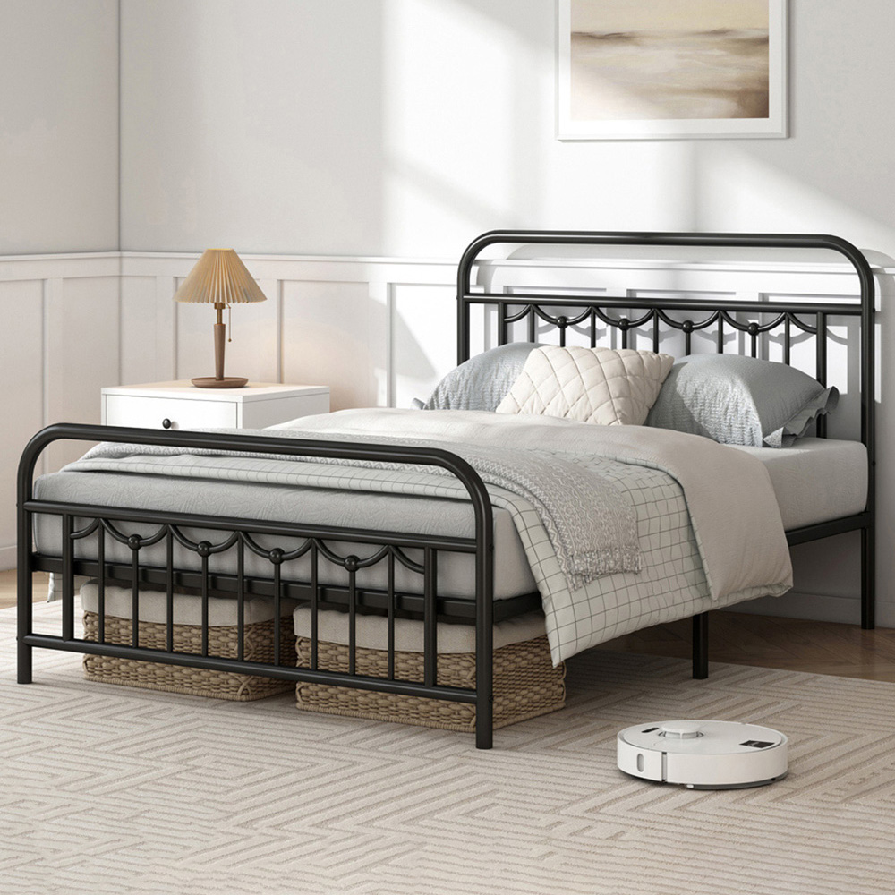 Brooklyn Frankie Double Black Metal Bed Frame with Headboard and Footboard Image 1
