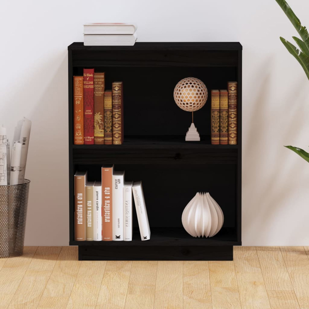 vidaXL 2 Open Shelf Black Solid Pine Wood Console Cabinet Image 7