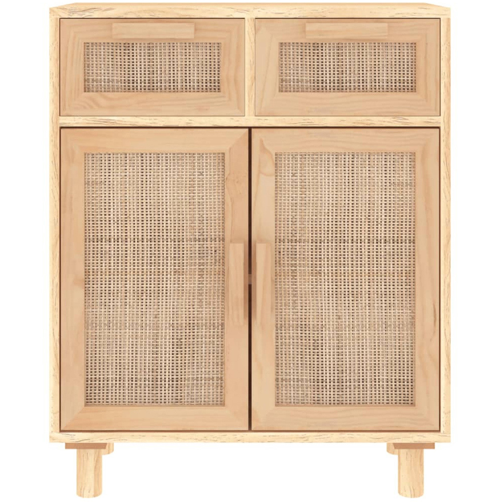 vidaXL 2 Door 2 Drawer Brown Solid Pine Wood and Natural Rattan Sideboard Image 3
