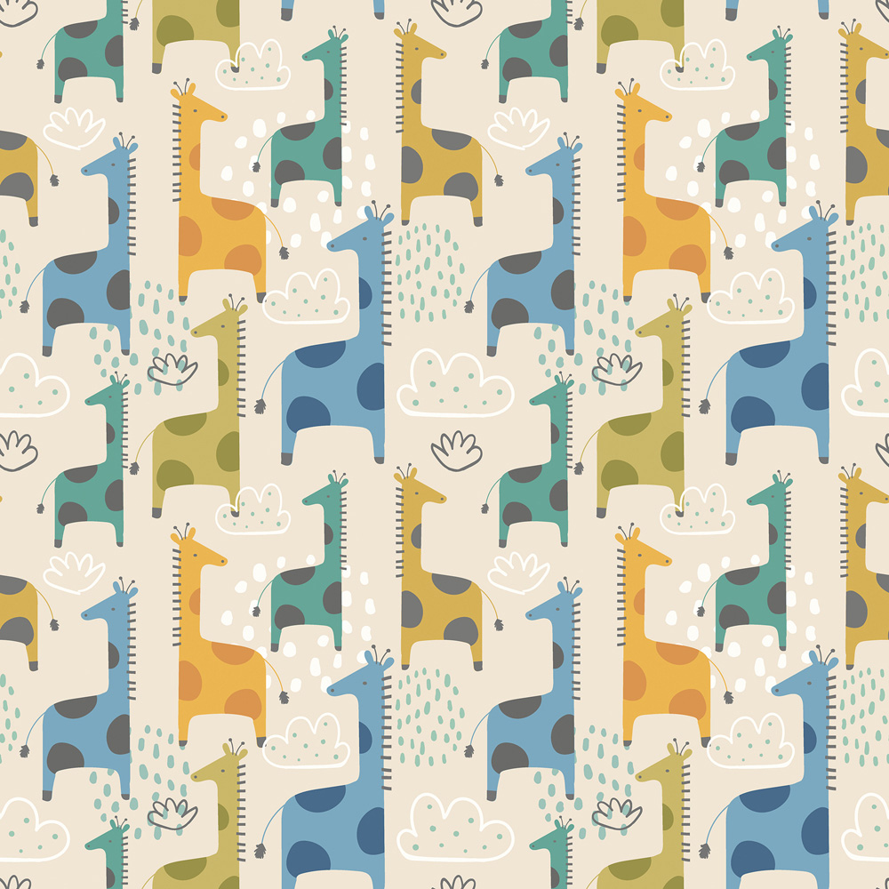 Hoopla Walls Peekaboo Giraffe Friends Denim Mix Wallpaper Image 1
