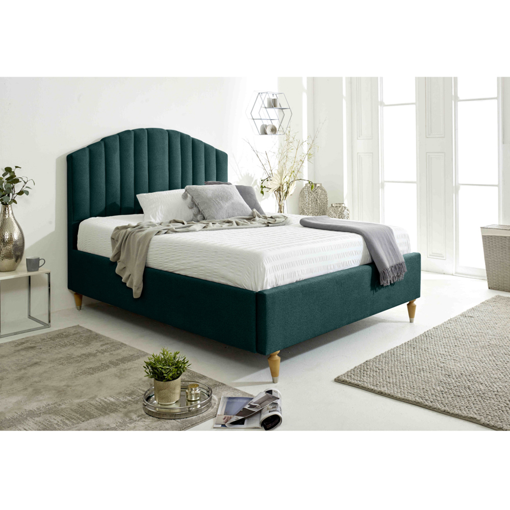 Eleganza Henrik Single Green Arlington Fabric Bed Frame with Curved Headboard Image 8